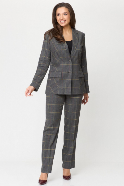 Костюм 2-ка: удлиненный жакет из текстиля и классические брюки БелЭльСтиль 866-2_99_22+596-2_89_22 клетка - фото 1