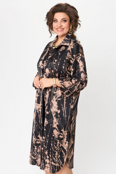 Платье-рубашка: свободный крой с имитацией слоя и пуговицами Solomeya Lux 961 капучино - фото 12