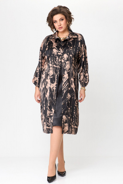 Платье-рубашка: свободный крой с имитацией слоя и пуговицами Solomeya Lux 961 капучино - фото 11