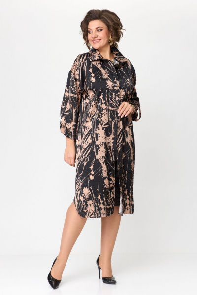 Платье-рубашка: свободный крой с имитацией слоя и пуговицами Solomeya Lux 961 капучино - фото 10