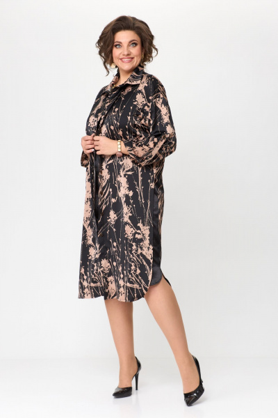 Платье-рубашка: свободный крой с имитацией слоя и пуговицами Solomeya Lux 961 капучино - фото 9