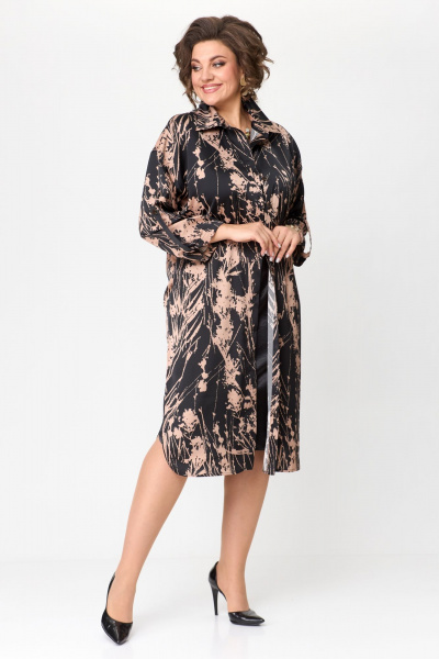 Платье-рубашка: свободный крой с имитацией слоя и пуговицами Solomeya Lux 961 капучино - фото 8