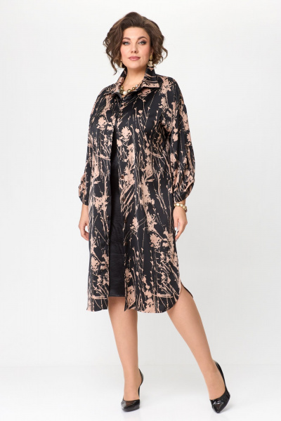 Платье-рубашка: свободный крой с имитацией слоя и пуговицами Solomeya Lux 961 капучино - фото 7