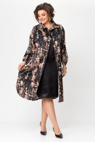 Платье-рубашка: свободный крой с имитацией слоя и пуговицами Solomeya Lux 961 капучино - фото 6