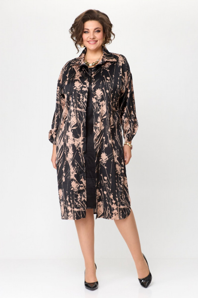 Платье-рубашка: свободный крой с имитацией слоя и пуговицами Solomeya Lux 961 капучино - фото 5