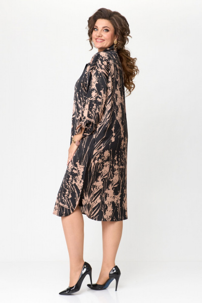 Платье-рубашка: свободный крой с имитацией слоя и пуговицами Solomeya Lux 961 капучино - фото 3