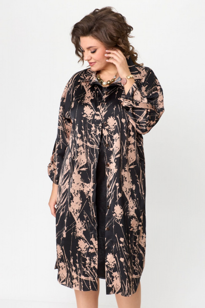 Платье-рубашка: свободный крой с имитацией слоя и пуговицами Solomeya Lux 961 капучино - фото 1