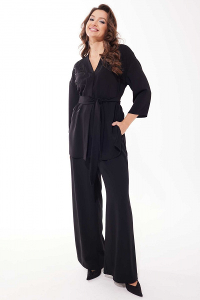Костюм жакет и брюки палаццо на потайных кнопках Mislana С1043 черный - фото 3