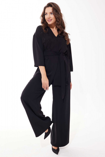 Костюм жакет и брюки палаццо на потайных кнопках Mislana С1043 черный - фото 1