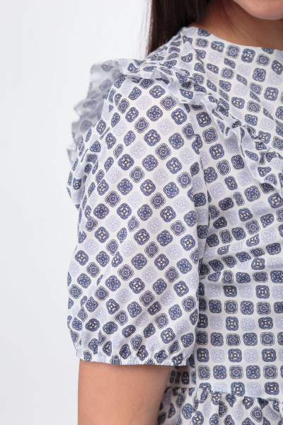 Платье из хлопка Prince с кокетками и рюшем Anelli 835 серый_принт - фото 7