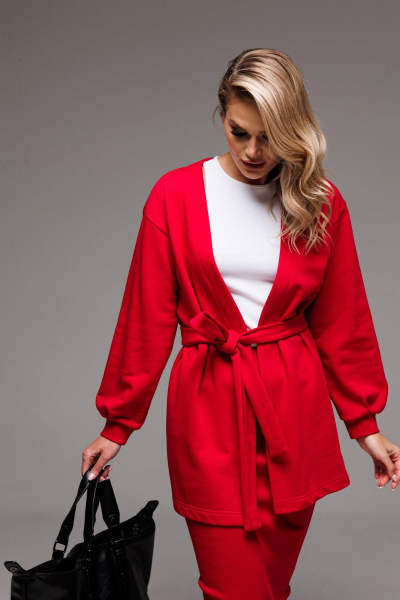 Стильный жакет из футера с поясом и воротником-лацканами GO F4064/11-02.164-170 - фото 3