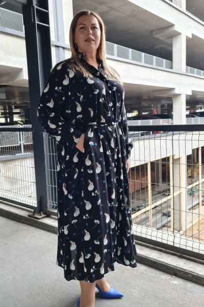 Платье из вискозы с рельефами и завязывающимся поясом Shymoda 340-23 черный - фото 2