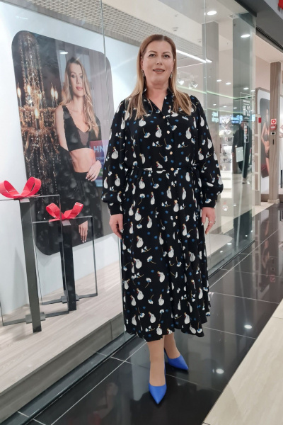 Платье из вискозы с рельефами и завязывающимся поясом Shymoda 340-23 черный - фото 1