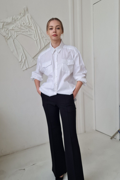 Белая прямая рубашка хлопковая с накладными карманами Shymoda 229-21 белый - фото 1