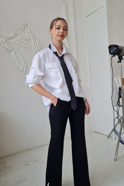 Белая прямая рубашка хлопковая с накладными карманами Shymoda 229-21 белый - фото 2