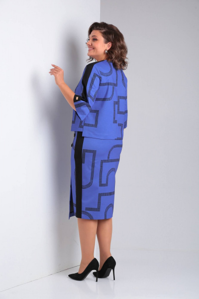 Трикотажный костюм из принтованной ткани с юбкой и блузой Rishelie 906 синий - фото 3