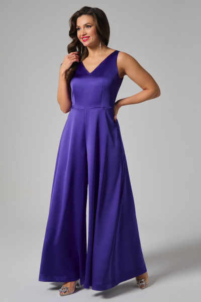 Фиолетовый атласный комбинезон с расклешенными брюками Панда 174423w фиолетовый - фото 1