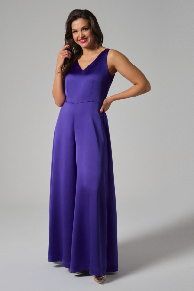 Фиолетовый атласный комбинезон с расклешенными брюками Панда 174423w фиолетовый - фото 2