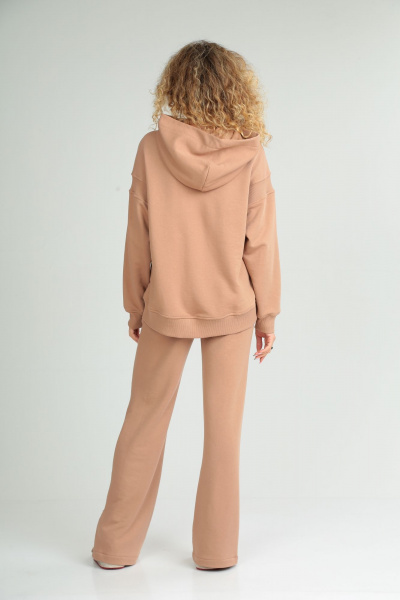 Костюм спортивный из хлопкового футера с худи больших размеров HIT 3089/1 бежевый - фото 6