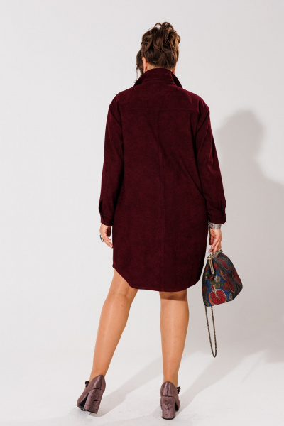 Платье-рубашка из вельвета с прямым кроем для повседневных образов Anelli 1435 вишня - фото 4