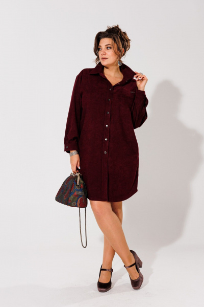 Платье-рубашка из вельвета с прямым кроем для повседневных образов Anelli 1435 вишня - фото 1