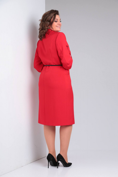 Деловое платье прямого силуэта с отложным воротником Rishelie 938 красный - фото 5