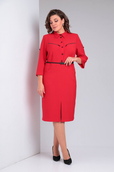 Деловое платье прямого силуэта с отложным воротником Rishelie 938 красный - фото 2