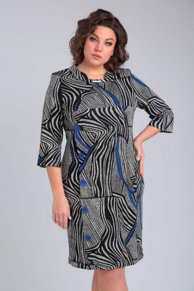 Платье прямого силуэта с подрезом и декоративными пуговицами Rishelie 739 василек - фото 2