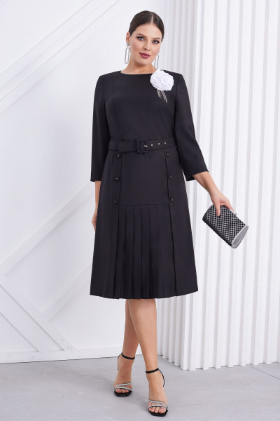 Платье с плиссировкой и поясом, эффектное и универсальное Lissana 4759 черный - фото 6