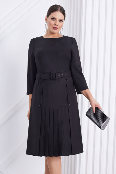 Платье с плиссировкой и поясом, эффектное и универсальное Lissana 4759 черный - фото 2
