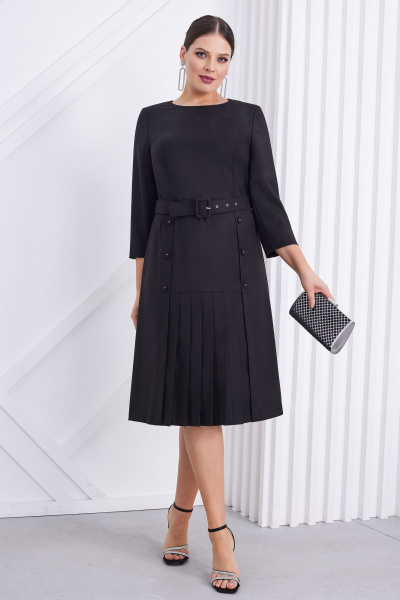 Платье с плиссировкой и поясом, эффектное и универсальное Lissana 4759 черный - фото 1