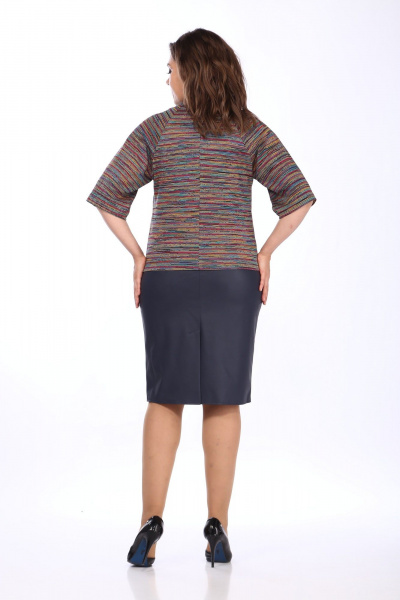 Юбка из экокожи и блуза с рукавом из трикотажа Klever 298/394 синий+мультиколор - фото 11