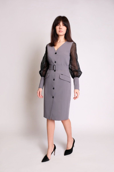 Платье нарядное серое из текстиля, 102 см длина BURVIN 6665-81 1 - фото 1