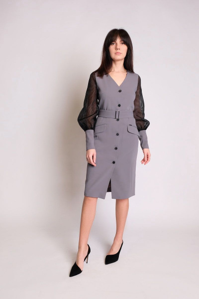 Платье нарядное серое из текстиля, 102 см длина BURVIN 6665-81 1 - фото 2