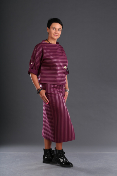 Джемпер и юбка в стиле кожаных полос, свободный крой ZigzagStyle 519 фуксия - фото 3