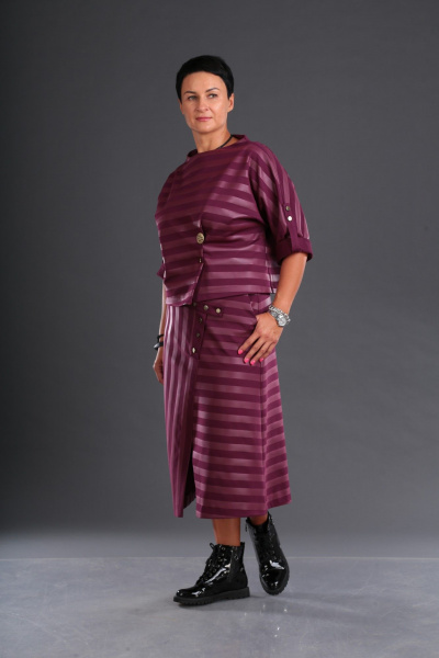 Джемпер и юбка в стиле кожаных полос, свободный крой ZigzagStyle 519 фуксия - фото 2