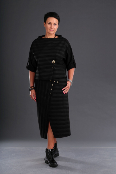 Костюм из трикотажа: джемпер с рукавом летучая мышь и юбка ZigzagStyle 519 черный - фото 1