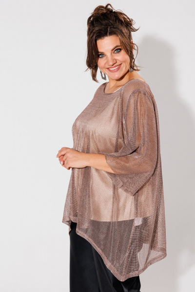 Блуза из сетки с фигурным низом, свободный крой Anelli 1329 золото - фото 2