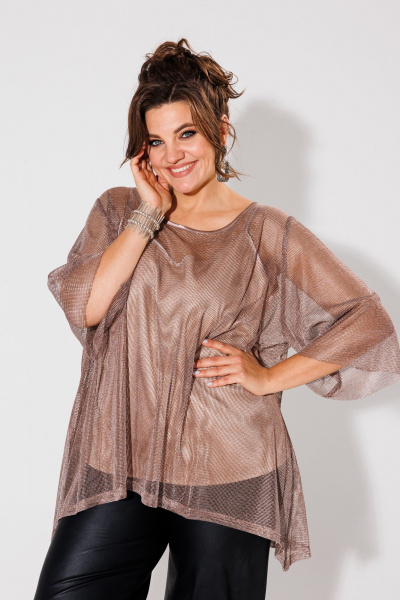 Блуза из сетки с фигурным низом, свободный крой Anelli 1329 золото - фото 1