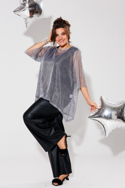 Блуза из сетки с динамичным низом, игривый стиль Anelli 1329 серебро - фото 4