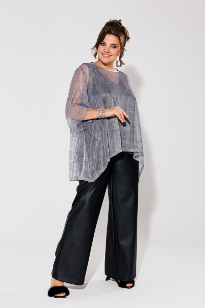 Блуза из сетки с динамичным низом, игривый стиль Anelli 1329 серебро - фото 3