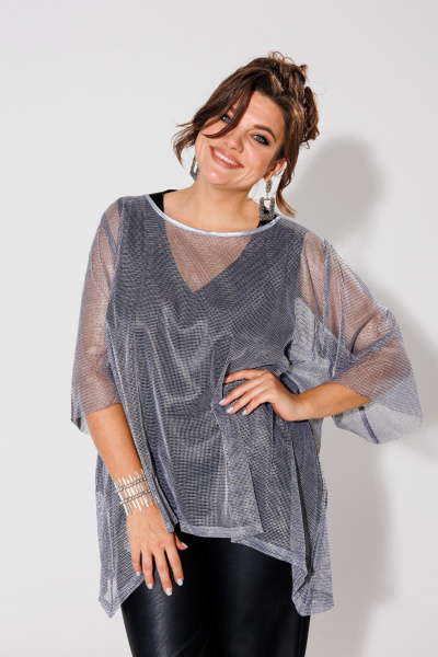 Блуза из сетки с динамичным низом, игривый стиль Anelli 1329 серебро - фото 1