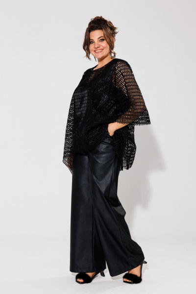 Черная сетчатая блуза, легкая и стильная Anelli 1329 черный/крупная_сетка - фото 5