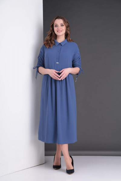 Демисезонное платье из тонкой плательной ткани с застежкой ZigzagStyle 525 голубой - фото 2