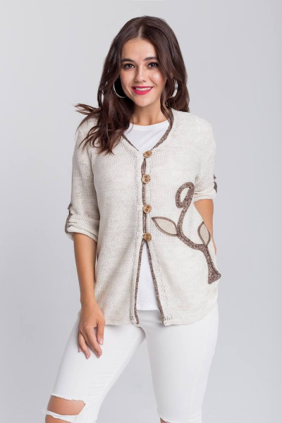 Жакет приталенного силуэта с аппликацией из льна и шнура BONADI М-888 светлый_лен - фото 1