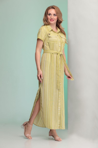 Льняное платье прямого силуэта с накладными карманами Angelina & Сompany 351 - фото 4