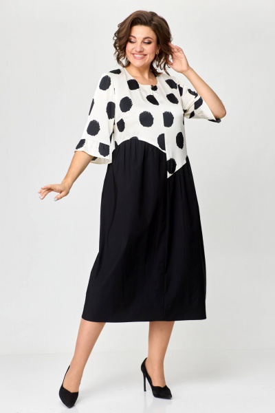 А-образное платье из атласа и хлопка с боковыми карманами Karina deLux M-1202 черно-белый - фото 5