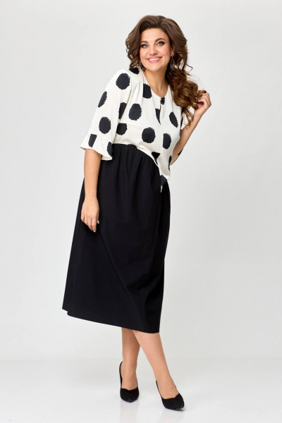 А-образное платье из атласа и хлопка с боковыми карманами Karina deLux M-1202 черно-белый - фото 4