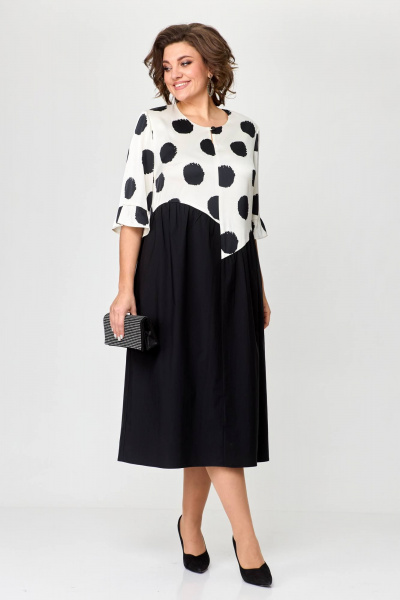 А-образное платье из атласа и хлопка с боковыми карманами Karina deLux M-1202 черно-белый - фото 2