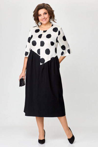 А-образное платье из атласа и хлопка с боковыми карманами Karina deLux M-1202 черно-белый - фото 1